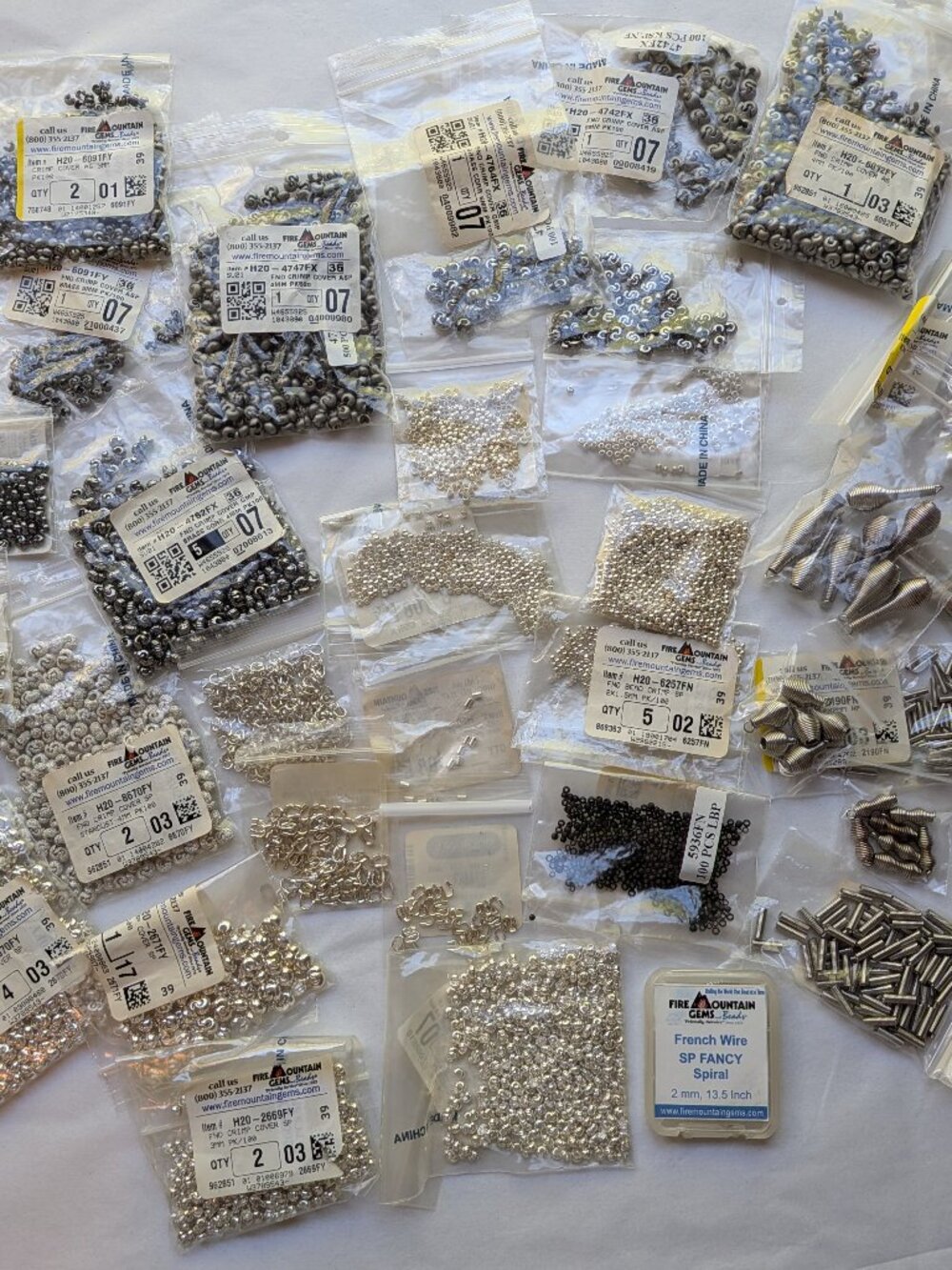 Mix Lot Silver plated, Pewter Crimp Beads, Wire Guards, Crimp Covers, Coil Cover